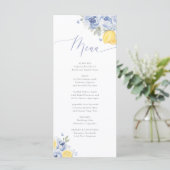 Lemon Blue Floral Bridal Shower Menu Card メニュー (スタンド正面)