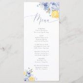 Lemon Blue Floral Bridal Shower Menu Card メニュー (正面)