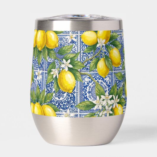 Lemon Blue French Country Watercolor Tile (正面)