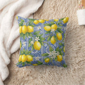 Lemon Blue French Country Watercolor Tile クッション (ブランケット)