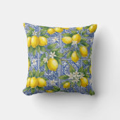 Lemon Blue French Country Watercolor Tile クッション (正面)