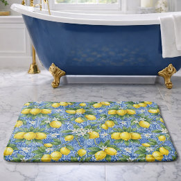 Lemon Blue French Country Watercolor Tile  バスマット