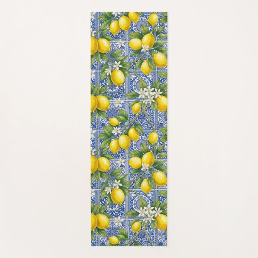 Lemon Blue French Country Watercolor Tile ヨガマット (正面)