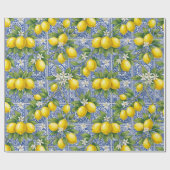 Lemon Blue French Country Watercolor Tile ラッピングペーパー (フラット)