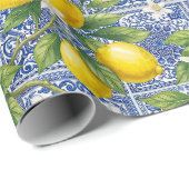 Lemon Blue French Country Watercolor Tile ラッピングペーパー (ロールコーナー)