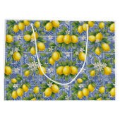 Lemon Blue French Country Watercolor Tile ラージペーパーバッグ (裏面)