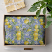 Lemon Blue French Country Watercolor Tile
