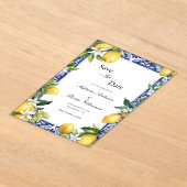 Lemon Blue Mediterranean Wedding The Save Date アクリル招待状 (レイダウン)