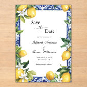 Lemon Blue Mediterranean Wedding The Save Date アクリル招待状 (正面)