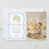 Lemon Blue Stripes Birthday Flat Thank You Card サンキューカード (正面)