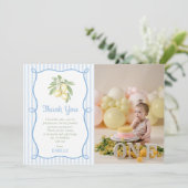 Lemon Blue Stripes Birthday Flat Thank You Card サンキューカード (スタンド正面)