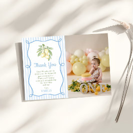 Lemon Blue Stripes Birthday Flat Thank You Card サンキューカード