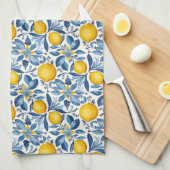Lemon Botanical Blue and Yellow Summer Print キッチンタオル (四つ折り)