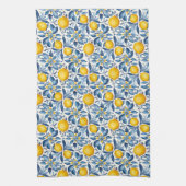 Lemon Botanical Blue and Yellow Summer Print キッチンタオル (縦)