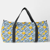 Lemon Botanical Blue and Yellow Summer Print ダッフルバッグ (正面)