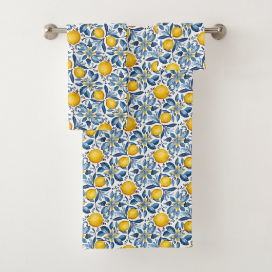 Lemon Botanical Blue and Yellow Summer Print バスタオルセット (インサイチュ)