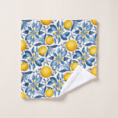 Lemon Botanical Blue and Yellow Summer Print バスタオルセット (ウォッシュタオル)