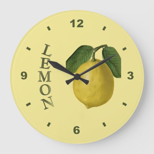 Lemon~Botanical Clock~Kitchen~Any色の背景 ラージ壁時計 (正面)
