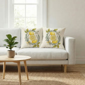 Lemon Botanical Herb Garden Throw Pillow クッション