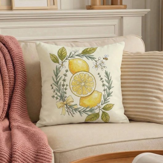 Lemon Botanical Herb Garden Throw Pillow クッション