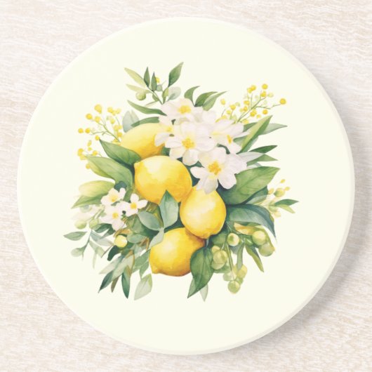 Lemon Bouquet with White Blossoms コースター (正面)