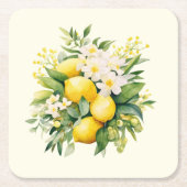 Lemon Bouquet with White Blossoms スクエアペーパーコースター (正面)