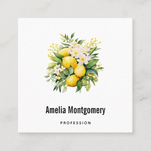 Lemon Bouquet with White Blossoms スクエア名刺 (正面)