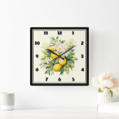 Lemon Bouquet with White Blossoms スクエア壁時計 (ホーム)