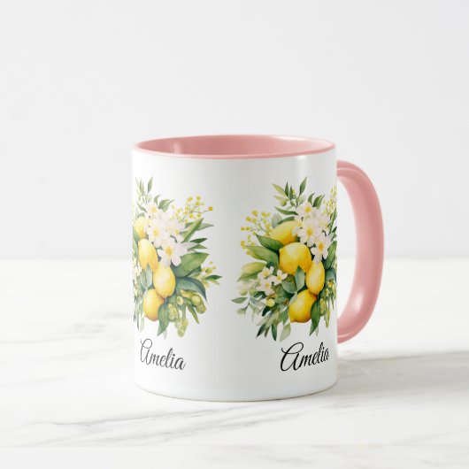 Lemon Bouquet with White Blossoms マグカップ (正面右)