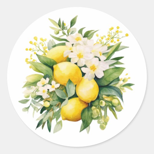 Lemon Bouquet with White Blossoms ラウンドシール (正面)
