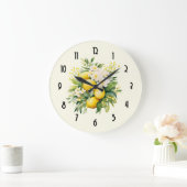 Lemon Bouquet with White Blossoms ラージ壁時計 (ホーム)