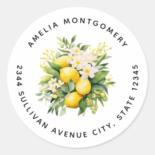 Lemon Bouquet with White Blossoms - Address ラウンドシール (正面)