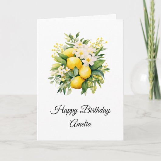 Lemon Bouquet with White Blossoms Birthday カード (正面)