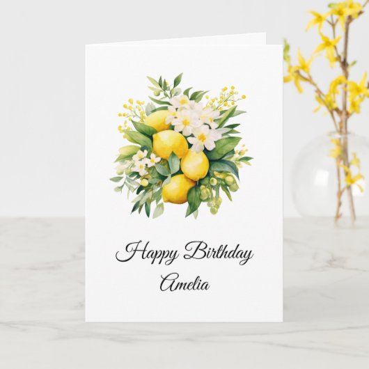 Lemon Bouquet with White Blossoms Birthday カード (黄色い花)