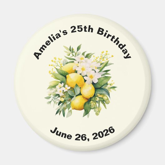 Lemon Bouquet with White Blossoms Birthday マグネット (正面)