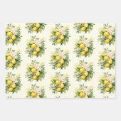 Lemon Bouquet with White Blossoms Pattern ラッピングペーパーシート (正面2)