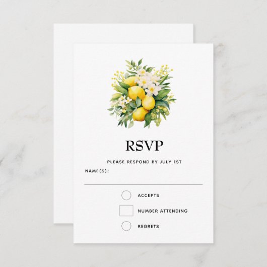 Lemon Bouquet with White Blossoms Wedding 出欠カード (正面/裏面)