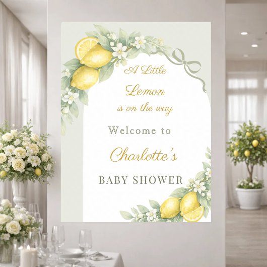 Lemon bow sage green arch welcome Baby Shower ポスター