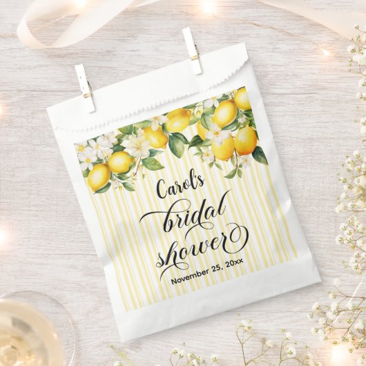 Lemon Branch Mediterranean Summer Bridal Shower フェイバーバッグ (クリップ留めされた状態)