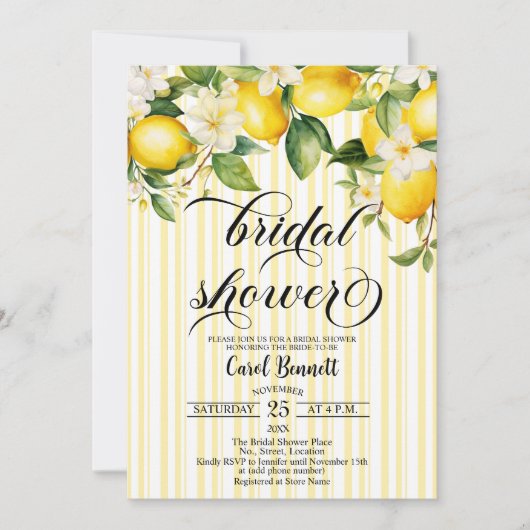 Lemon Branch Mediterranean Summer Bridal Shower 招待状 (正面)