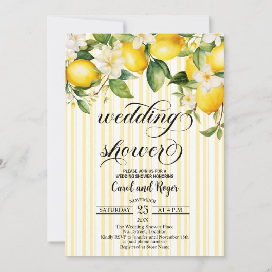 Lemon Branch Mediterranean Summer Wedding Shower 招待状 (正面)