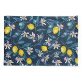 Lemon branches with blossoms and fruit on blue 枕カバー (裏面-左)