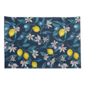 Lemon branches with blossoms and fruit on blue 枕カバー (裏面-右)