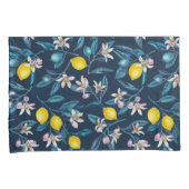 Lemon branches with blossoms and fruit on blue 枕カバー (正面右)