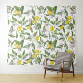 Lemon branches with blossoms and fruit on white タペストリー (インサイチュ(横))