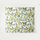Lemon branches with blossoms and fruit on white タペストリー (正面(横))