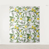 Lemon branches with blossoms and fruit on white タペストリー (正面)