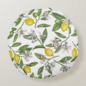 Lemon branches with blossoms and fruit on white ラウンドクッション (裏面)