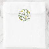 Lemon branches with blossoms and fruit on white ラウンドシール (バッグ)