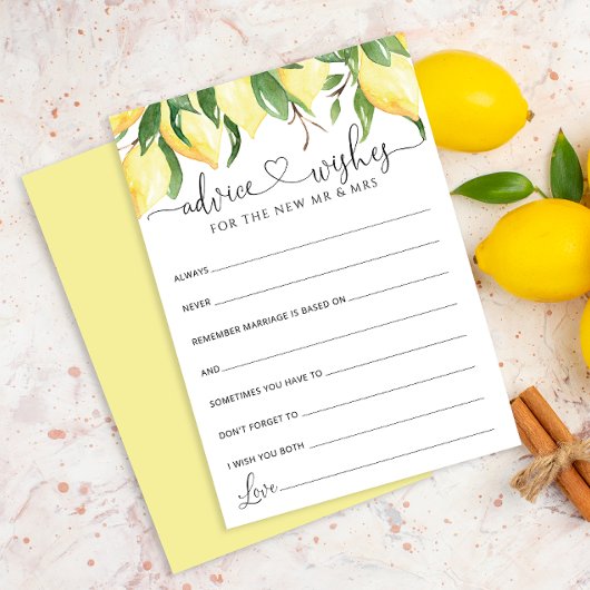Lemon Bridal Shower Advice and Wishes Cards 招待状